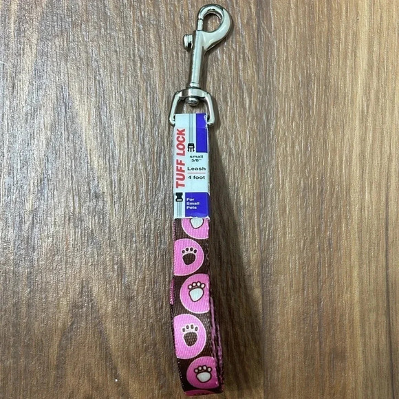 Tuff Lock Brown and Pink Paw Print Small 5/8 inch 4 Foot Dog Leash - Picture 2 of 3
